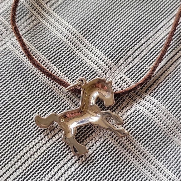 Lia Sophia Horse Necklace on Brown Cord - Picture 3 of 5